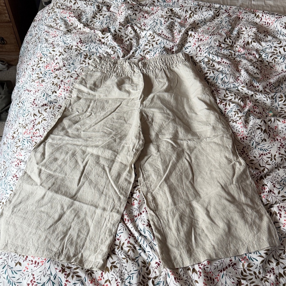 Anthropologie Wide-Leg Linen-Blend Pants in Light Cream